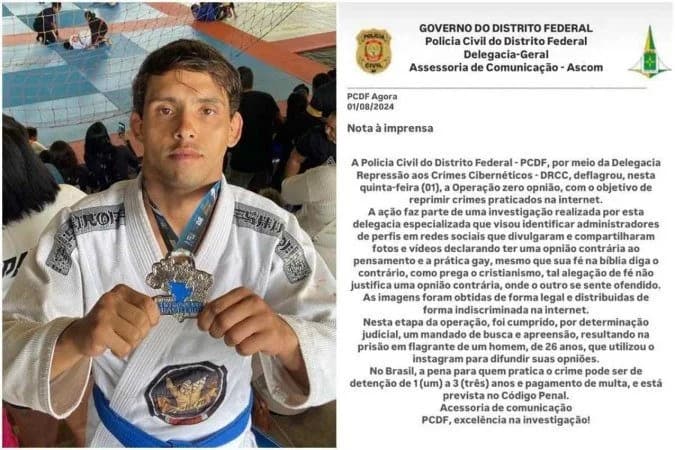Lutador de jiu-jitsu detido por forjar notícia policial fictícia sobre homofobia