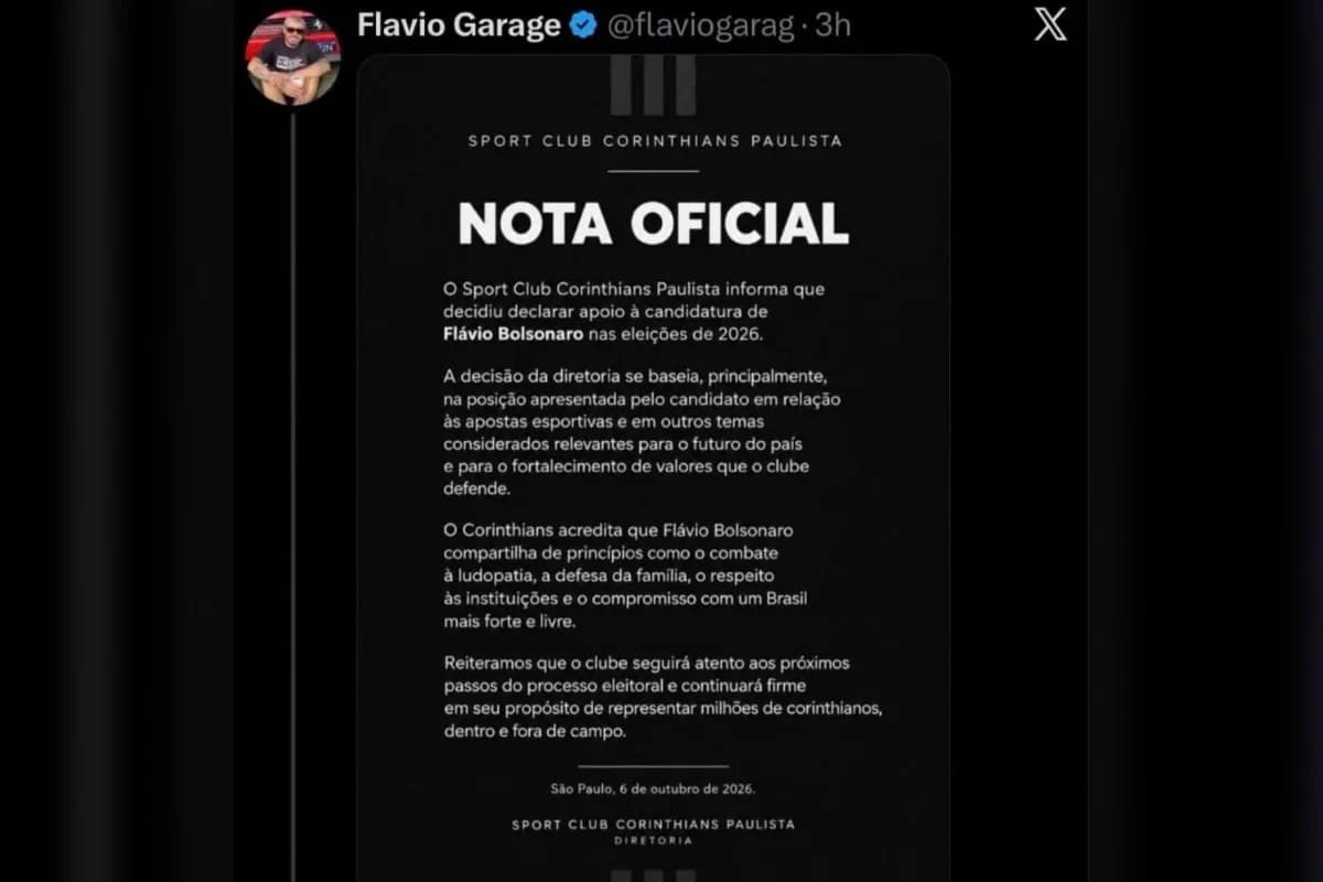 Corinthians denuncia falso apoio a Flávio Bolsonaro